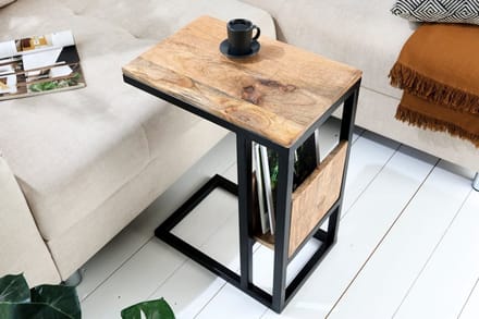 industrieele laptoptafel CONCIERGE 60 cm mangohouten bijzettafel met plank - 42578
