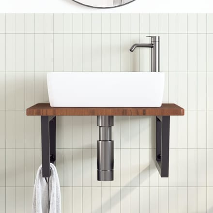 vidaXL - Badkamer - wandschap - staal - en - massief - eikenhout