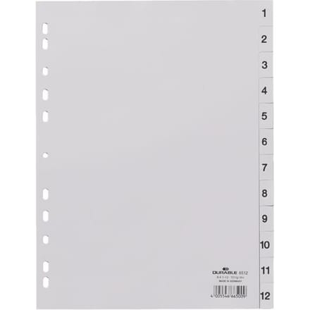 Durable 6512 Register Din A4 1-12 Kunststof Grijs 12 Tabbladen 651210