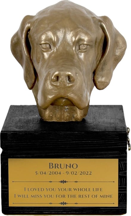 Engelse Pointer urn met gravure en hondensculptuur, handgemaakt