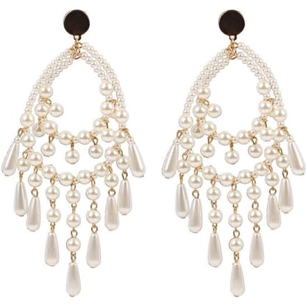 5p Métal Doré Fait Main Perle Grand Pour Femmes Boucles d'Oreilles Pendantes Mode Fête Déclaration Long Bijou Gros white