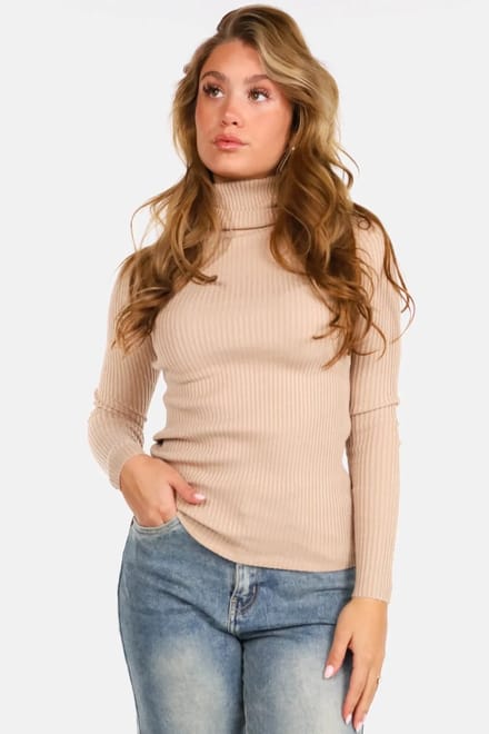 Getdrezzed Top - Maat: One size - Coltrui ribbel beige