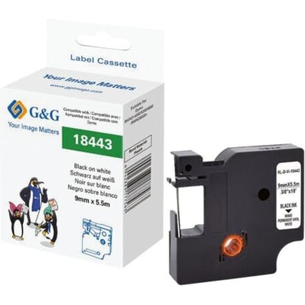 G&G Labeltape Vinyl Tapekleur: Wit Tekstkleur: Zwart 9 mm 5.5 m