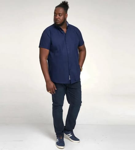 DUKE 555 JAMES OVERHEMD KORTE MOUW BLAUW BIG SIZE MAAT 5XL