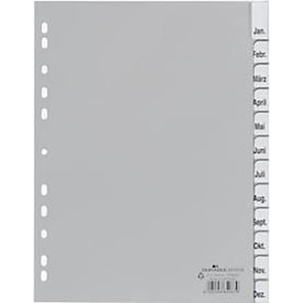 DURABLE PP-indexbladen met verwisselbare tabs, kalender/getallen jan.-dec./1-12, grijs