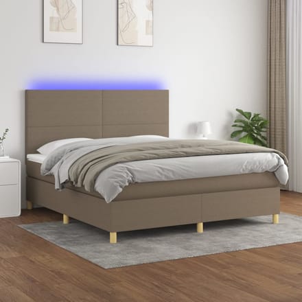 vidaXL - Boxspring - met - matras - en - LED - stof - taupe - 180x200 - cm