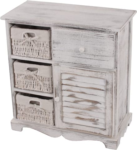 Ladekast Kast met 3 manden 63x60x30cm, shabby look, vintage ~ wit