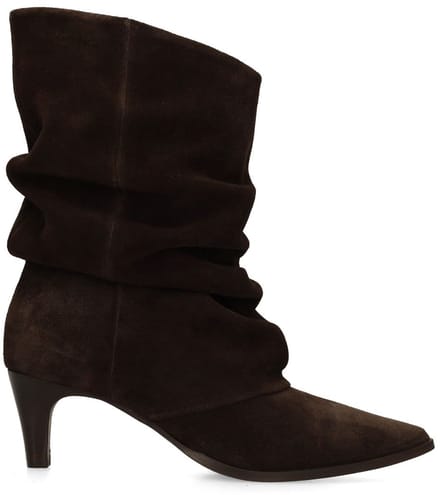 Manfield - Dames - Donkerbruine suède slouchy enkellaarsjes - Maat 38