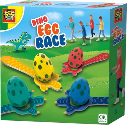 SES Creative Dino Eierloop van Hout met 4 Lepels en Eieren - Vanaf 3 Jaar - Buitenspeelgoed - Schoencadeautjes Sinterklaas