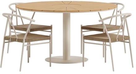 Svea - Amanda ronde eettafel - beige + 4x Nick eetkamerstoelen - beige