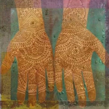 Safaary - Oosters schilderij Mehndi hands Anda Groen