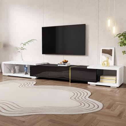 REDOM - TV-meubel - MDF, Particle Board - met opbergruimte - 140-260 cm Black,White Marble