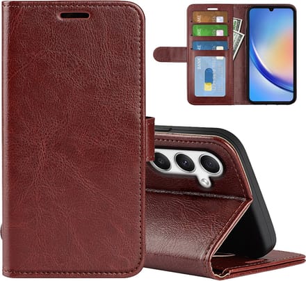 MobyDefend Hoesje - Geschikt voor Samsung Galaxy A35 - Wallet Book Case (Sluiting Achterkant) - Bruin