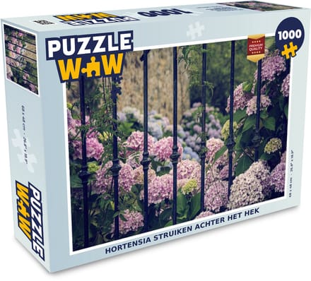 Puzzel Hortensia struiken achter het hek - Legpuzzel - Puzzel 1000 stukjes volwassenen