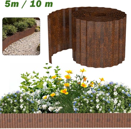 Verzinkte Tuinrand 5m – Flexibele Grasrand van Staal 15 cm Hoog – Tuinafscheiding, Bloembedrand, Kantopsluiting – Roestkleur