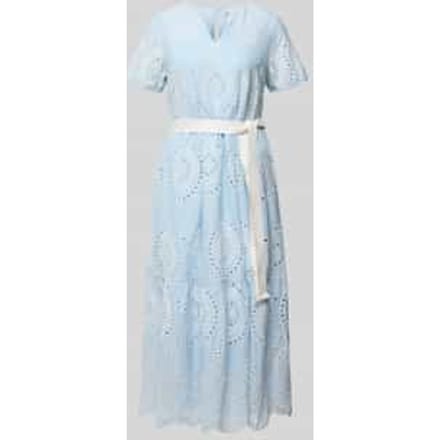 midi-jurk met broderie en strikceintuur