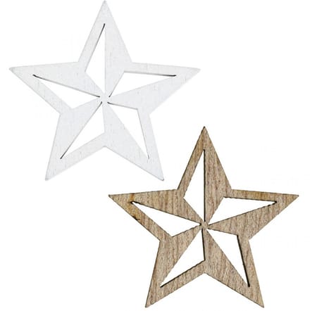 Houten sterren decoratieve strooidecoratie Kerstmis wit/naturel 3,5 cm
