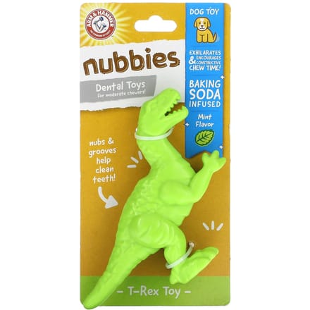 Arm & Hammer, Nuubbies, tandheelkundig speelgoed voor matig kauwen, T-Rex, muntjes, 1 stuk green