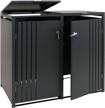 Afvalcontainerbehuizing voor 2 containers MCW-O67, afvalcontainerbox met deksel, metaal 122x132x84cm 53kg ~ antraciet