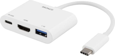 Deltaco USBC-HDMI13 USB-C dockingstation HDMI 4K 30 Hz, USB 3.1 en USB-C PD 60W wit