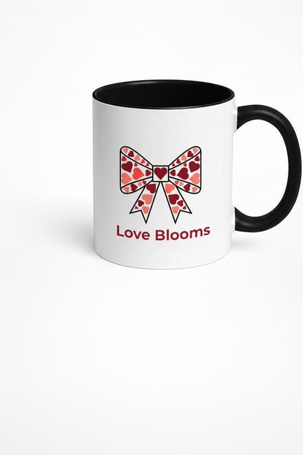 Keramische Mok 'Love Blooms' met Liefdesharten Strik Design | Romantisch Valentijn Cadeau