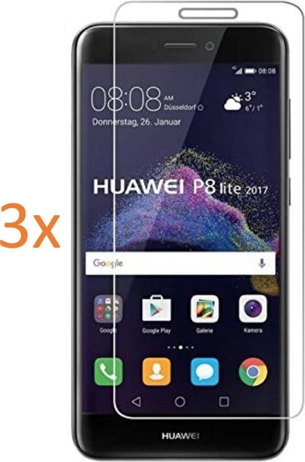3x Screenprotector geschikt voor Huawei P8 Lite (2017) - Tempered Glass Screenprotector Transparant 2.5D 9H (Gehard Glas Screen Protector) - (0.3mm)