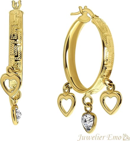 Juwelier Emo - 14 Karaat Gouden Kinderoorbellen meisje met Hartbedels - 28 mm