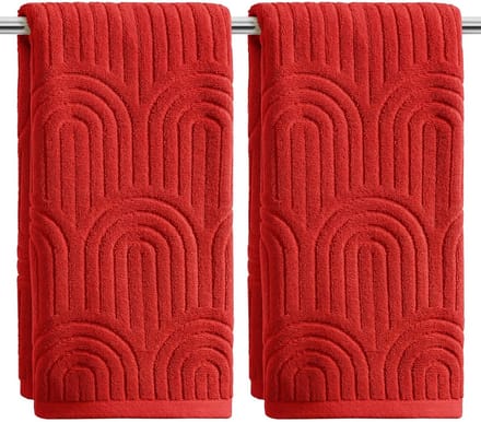 Dailygoods - Set van 2 Zachte Badhanddoeken met 3D Rood Gebogen Strepen