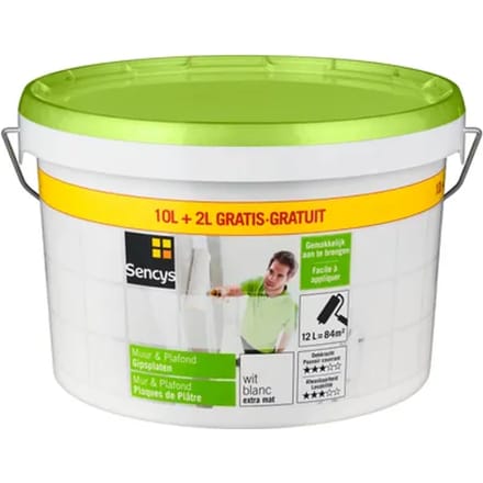 Sencys Muur & Plafond Muurverf - Extra Mat - Wit - 12l