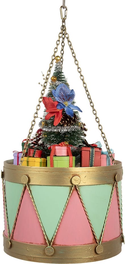 Clayre & Eef Decoratie Beeld Trommel Ø 21x34/43 cm Roze Groen Metaal