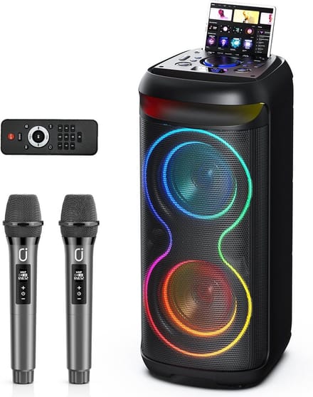 Draagbare Karaoke Luidspreker met 2 Draadloze Microfoons - Bluetooth, Oplaadbaar, Thuis & Feest, 6,5 inch Subwoofer, USB/TF/AUX/TWS