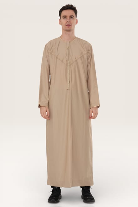 Heren beige Ramadan Marokkaanse Jubba gewaad Djellaba Eid Kaftan Thobe LFS-TT-007