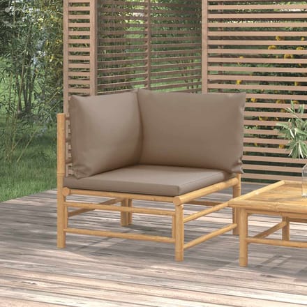 vidaXL - Tuinhoekbank - met - kussens - bamboe - taupe