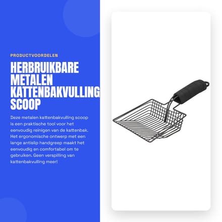 Dailygoods- Kattenbakvulling Schep - Herbruikbare Metalen Schep - Antislip Handgreep - Ergonomisch Ontwerp - 35 x 16 cm - Multifunctioneel - Kattenbakschep