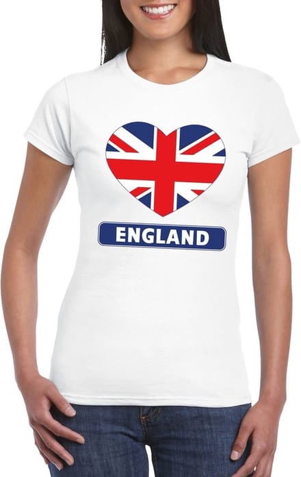 Engeland vlag hartje - t-shirt - wit - dames - supporters - kleding - korte mouwen M