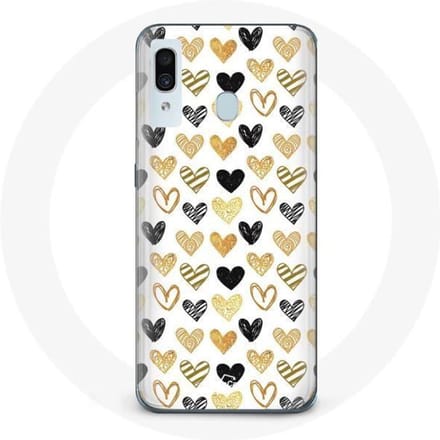 Coque pour samsung galaxy A30 Fond de texture abstraite coeurs noirs