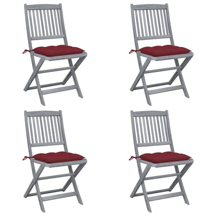 vidaXL - Set - van - 4 - klapstoelen - met - kussens, - gemaakt - van - massief - acaciahout.