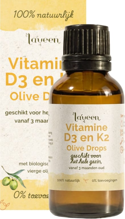 Laveen Olive Drops Vitamine D3 + K2 - Baby & Kind - Druppels - Vegan - 100% natuurlijk