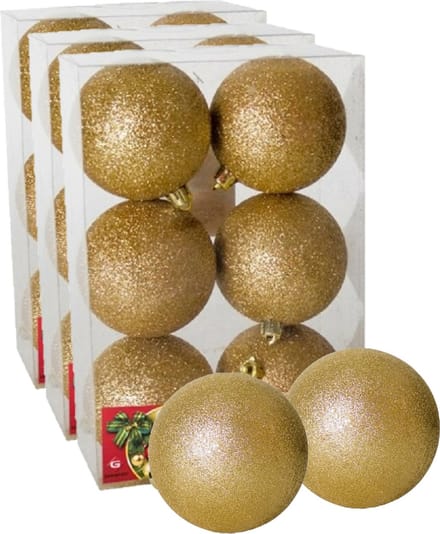 Gerimport Kerstballen - 18x stuks - goud - glitter - 8 cm - kunststof - kerstversiering