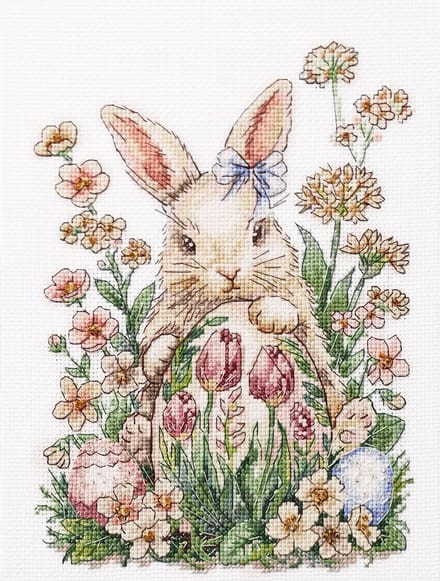 Borduurpakket ABRIS ART - Eastern Bunny Waiting - Wachten op Pasen - AH-316