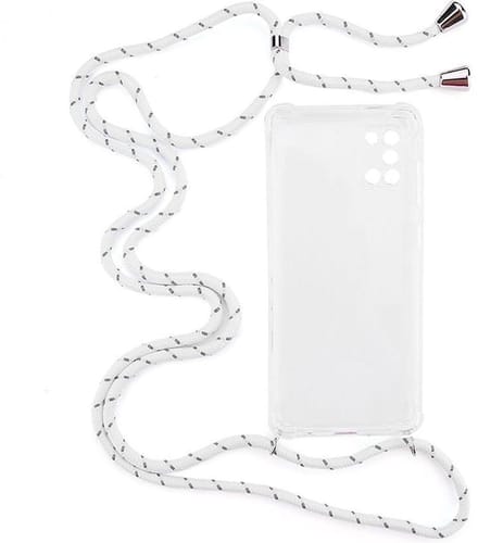 Shop4 - Samsung Galaxy A31 Hoesje - Zachte Back Case met Koord Multi Wit