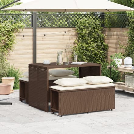 vidaXL - 3-delige - Tuinset - met - kussens - poly - rattan - bruin