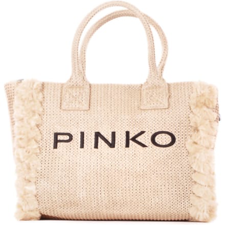 PINKO Beach Shopper Tas 38 cm - 14 L - paglia-nero-antique gold