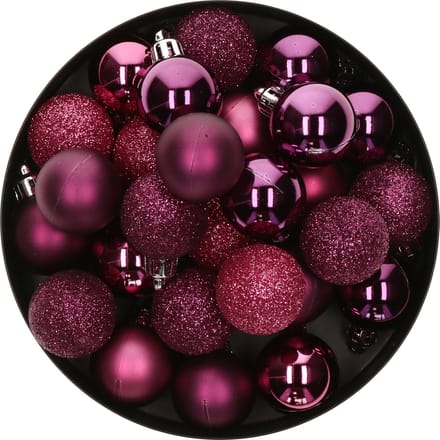 Atmosphera kerstballen - 18x stuks - framboos roze - kunststof - 3 cm