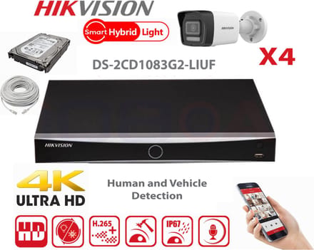 HIKVISION Camera Kit Smart Hybrid G2 Series 4x IP Camera Bullet 8MP - NVR 4xChannel - Hard Disk 2Tb Nieuw