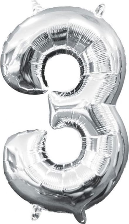 Cijfer ballon 3 zilver
