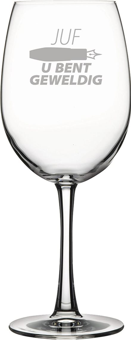 Gegraveerde Rode wijnglas 58cl Juf u bent geweldig