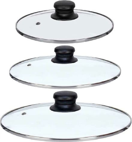 Kinvara Universele pannendeksel set - 3x stuks - Dia 24/22/20 cm - glas - stoomgaatje