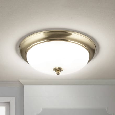 ORION Empire plafondlamp, Ø 35,5 cm, messing, mat opaalglas
