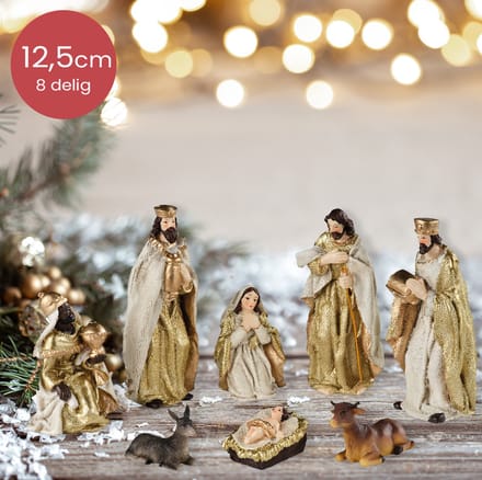 Gouden kerststal figuren - 8 delig - 12,5cm Hoog